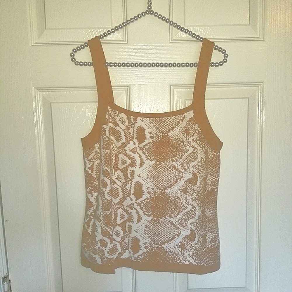 Nine West Womens Square neck Sleeveless Tan Animal Print Tank Top - Picture 2 of 5